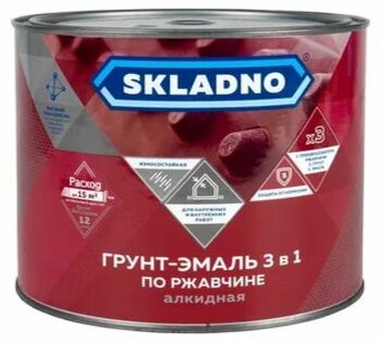 Грунт-эмаль по ржавчине 3в1 SKLADNO черная 1,8кг/6